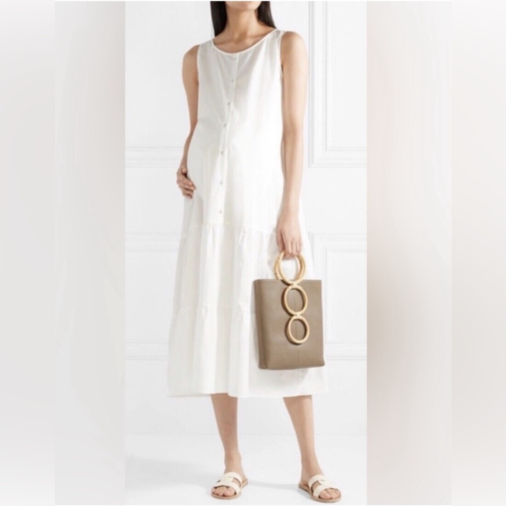 Hatch Maternity Elenore Sleeveless Button Front Cotton Tiered Midi Dress 0 XS